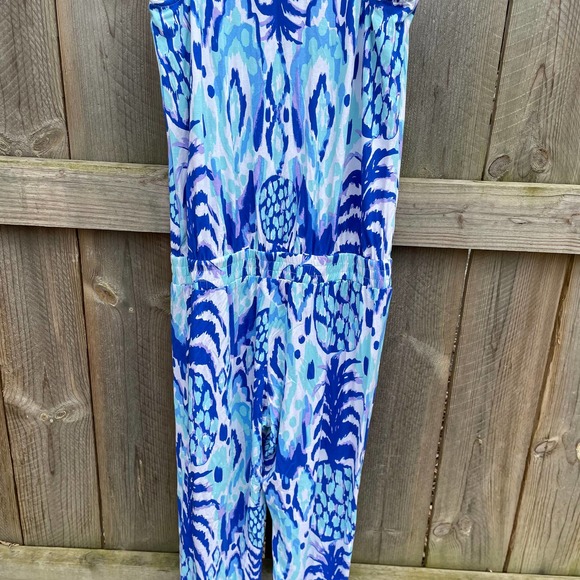 Lilly Pulitzer Women Paulina Jumpsuit in Tropi Call Me V-Neck Stretch Blue Small - Picture 9 of 12